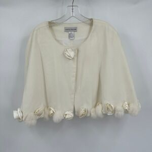 Justin Taylor Womens Rosette Faux Fur Trim Capelet Size 22W Old Hollywood FLAW